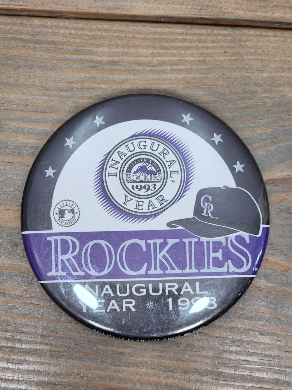 Vintage 1993 Inaugural Year Colorado Rockies Button Pin 3.5”